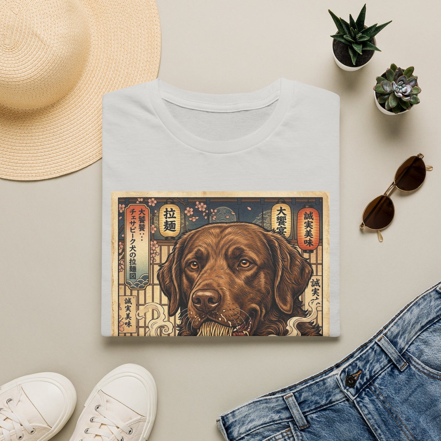 Chesapeake Bay Retriever Ramen Bowl T-Shirt | Japanese Vintage Dog Illustration