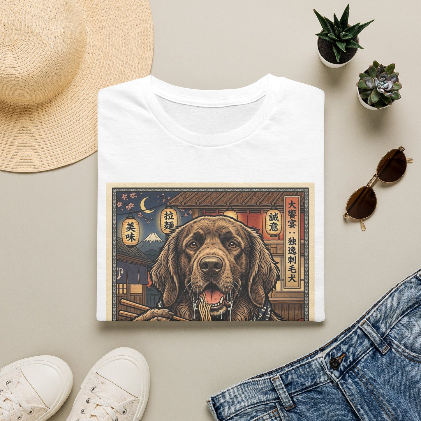 German Longhaired Pointer Dog Ramen T-Shirt — Vintage Japanese-Inspired Dog Illustration Tee