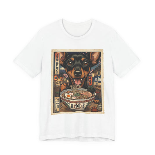 Ramen Manchester Terrier (toy) Graphic Tee — Cute Dog Eating Ramen T‑Shirt