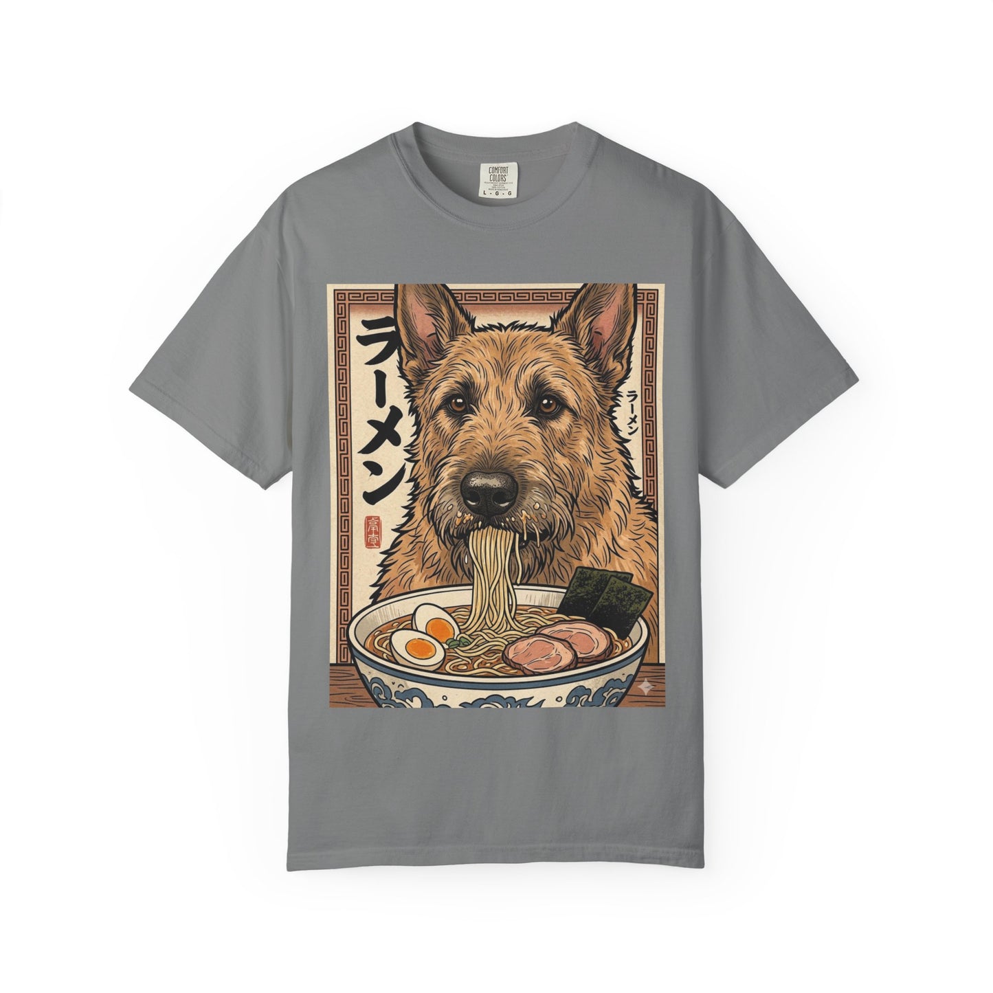 Belgian Laekenois Eating Ramen T-shirt | Dog Noodle Bowl Illustration