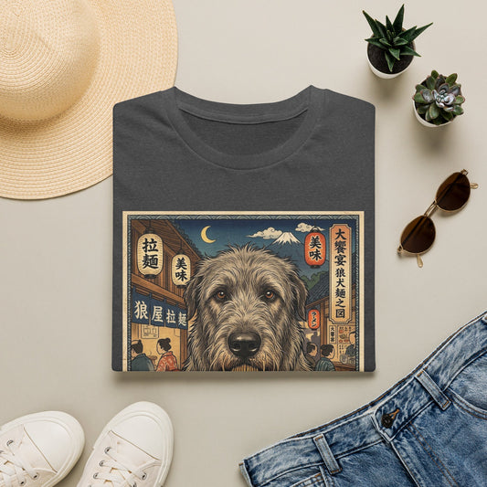 Irish Wolfhound Ramen Dog T-Shirt — Vintage Japanese Noodle Shop Illustration