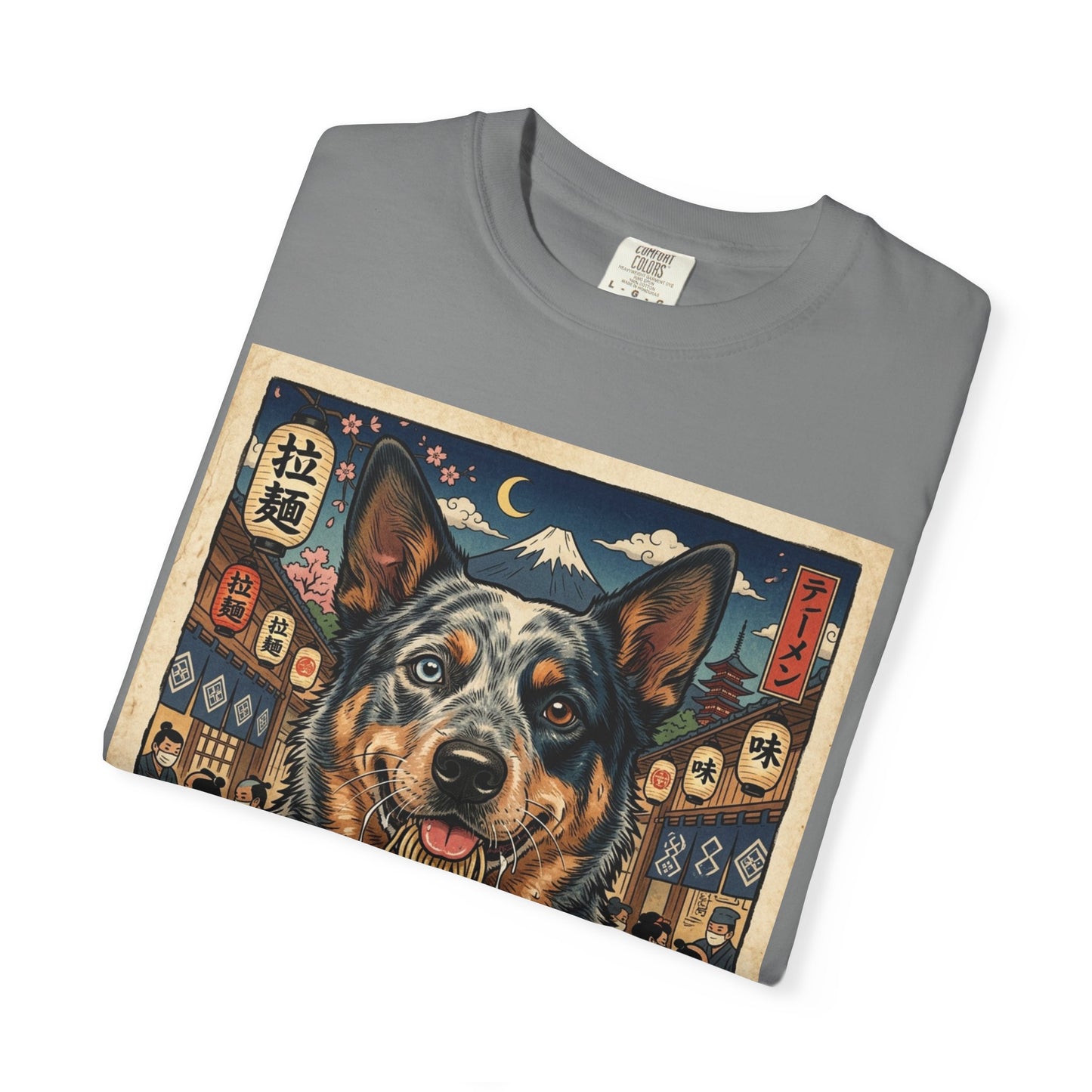 American Cattle dog Ramen Dog Illustration T-shirt | Japanese Food Art