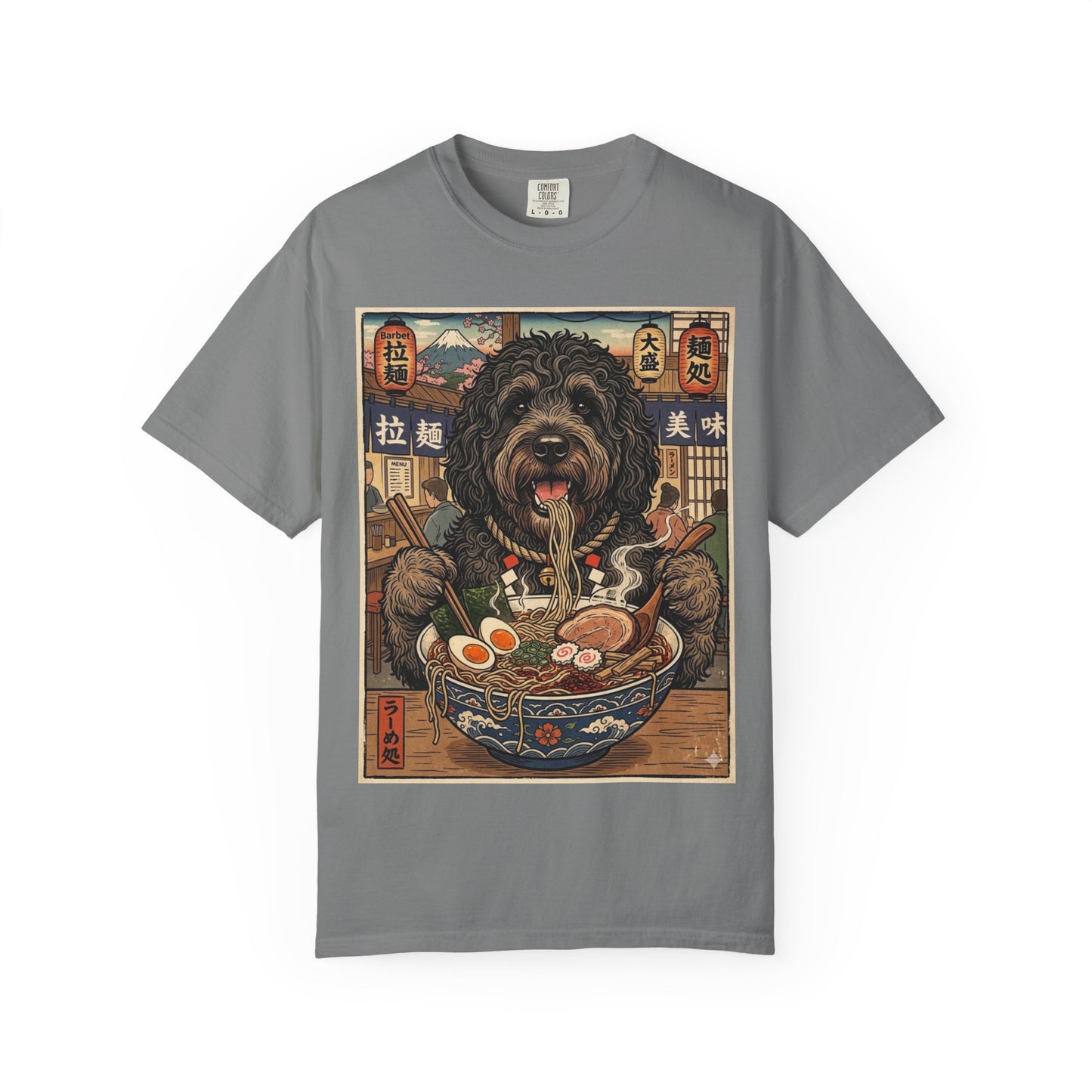 Barbet Dog Eating Ramen T-Shirt | Vintage Japanese Ramen Art