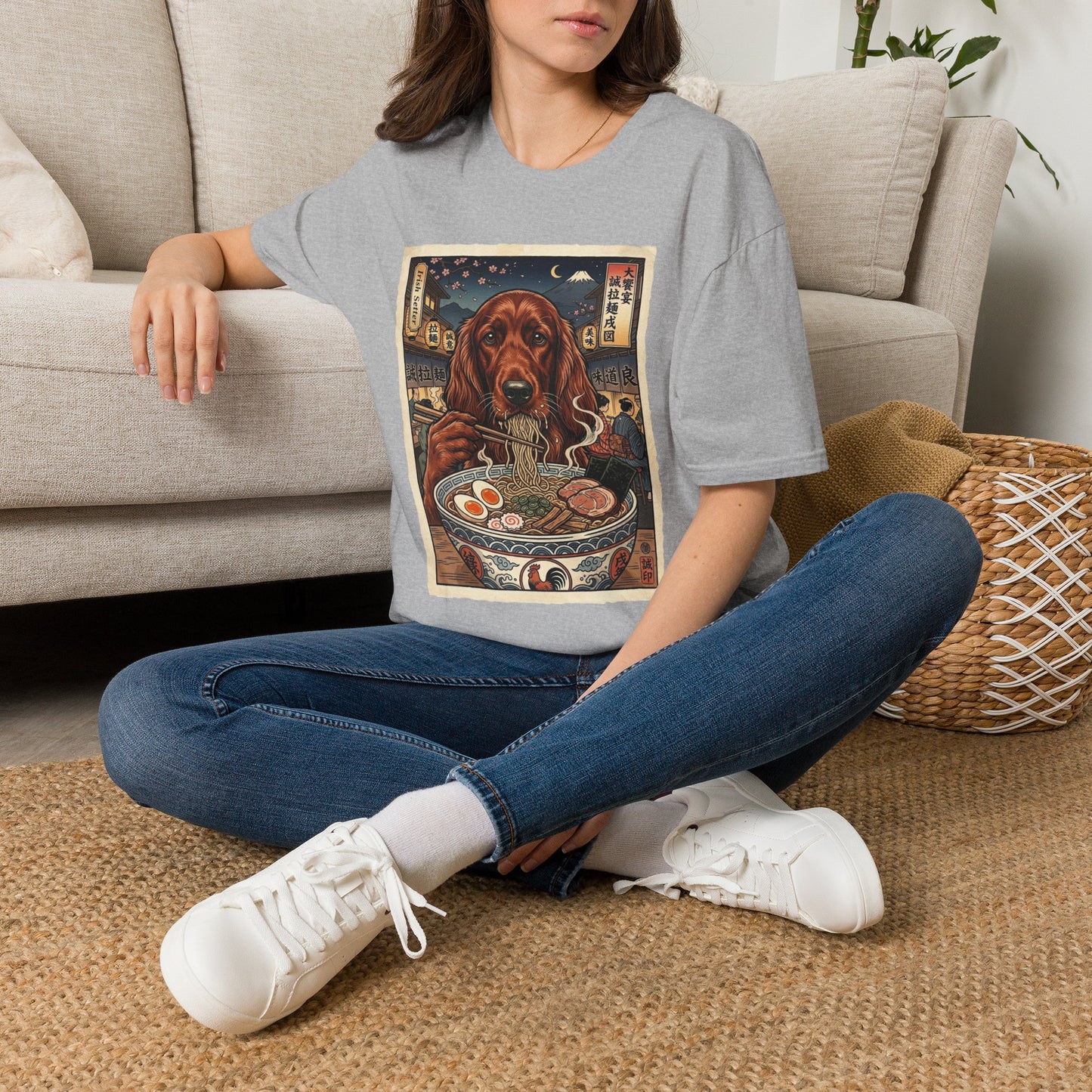 Irish Setter Ramen T-Shirt — Vintage Dog Eating Noodles Graphic Tee
