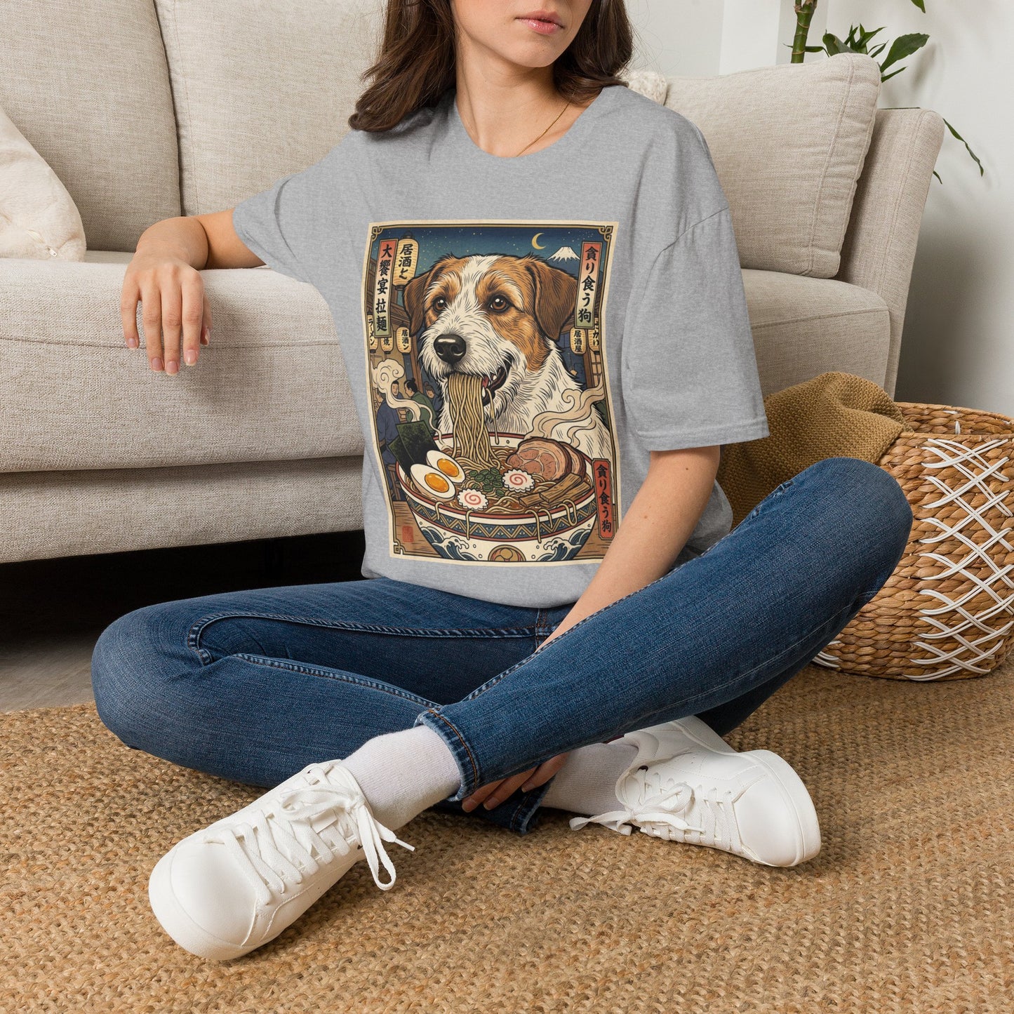 Ramen Dog T-Shirt — Cute Retro Japanese-Inspired Kromfohrlander Eating Noodles Graphic Tee