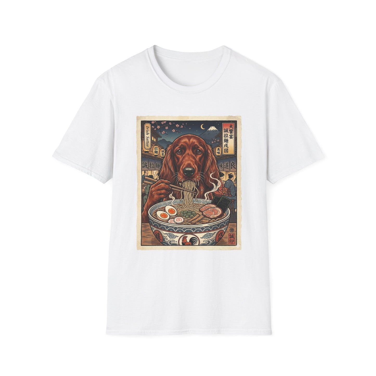 Irish Setter Ramen T-Shirt — Vintage Dog Eating Noodles Graphic Tee