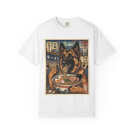 Belgian Shephard Eating Ramen T-Shirt | Japanese Ukiyo-e Dog Illustration