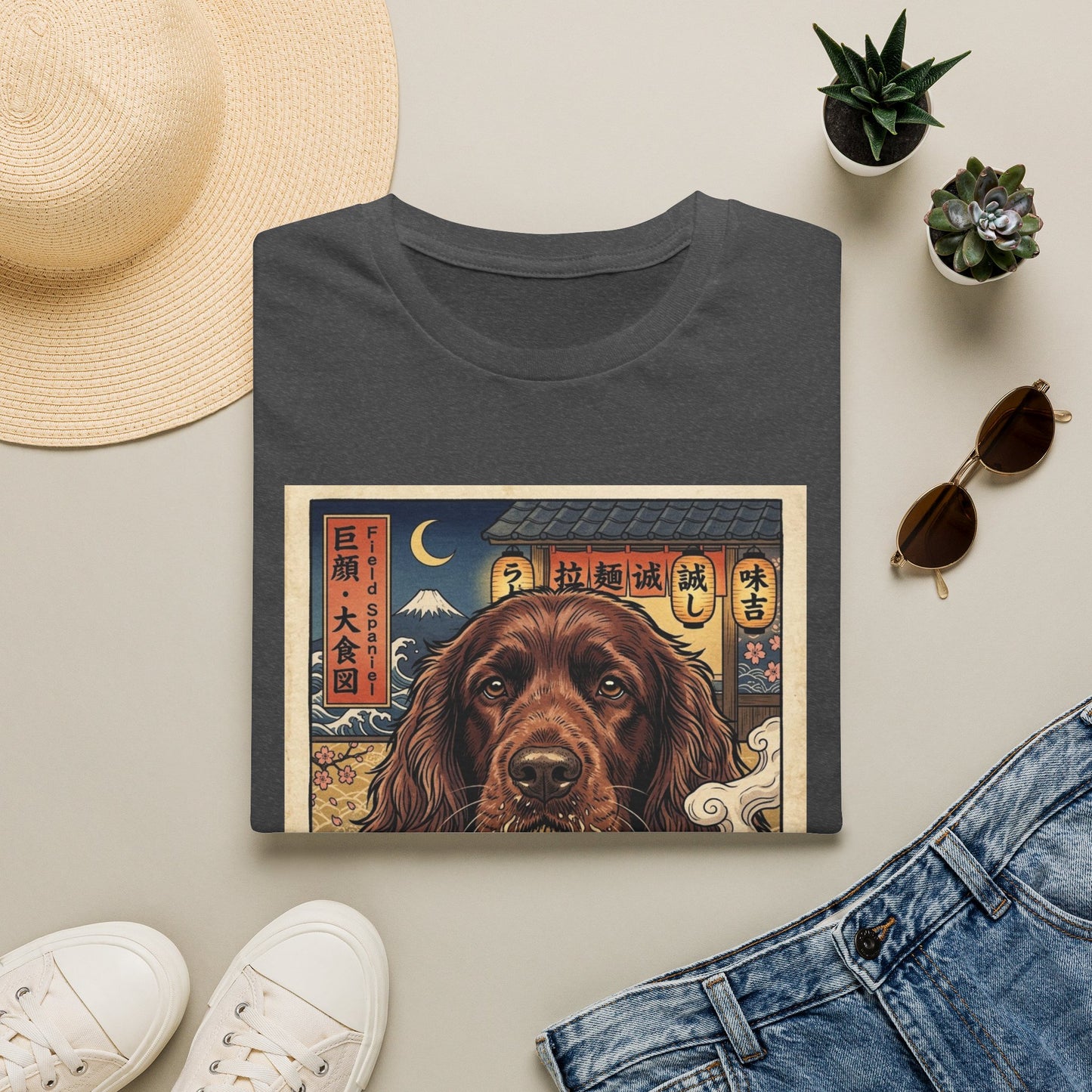 Field Spaniel Ramen Dog T-Shirt — Vintage Japanese-Inspired Dog & Ramen Illustration