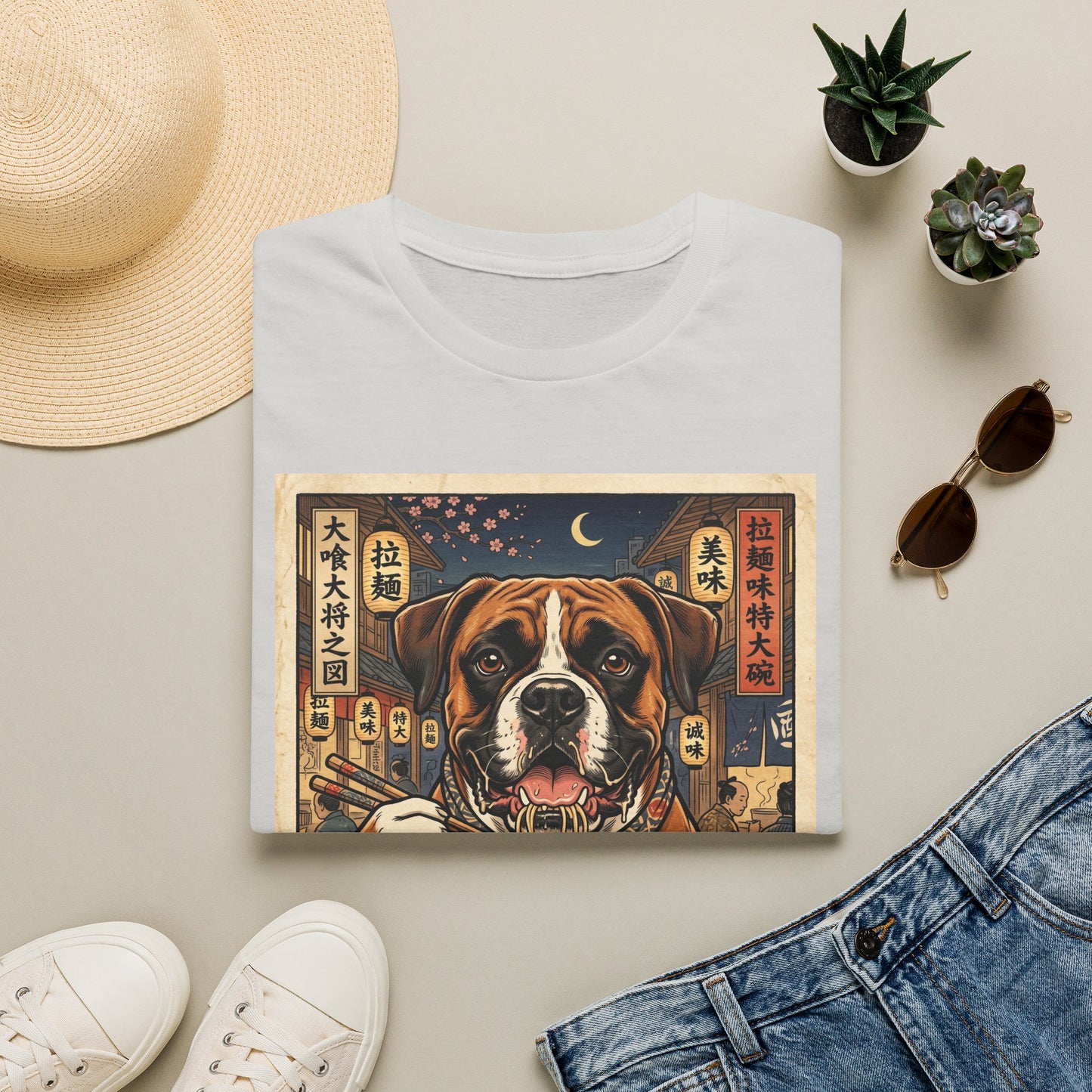 Boxer Dog Ramen Bowl T-Shirt | Japanese Ukiyo-e Style