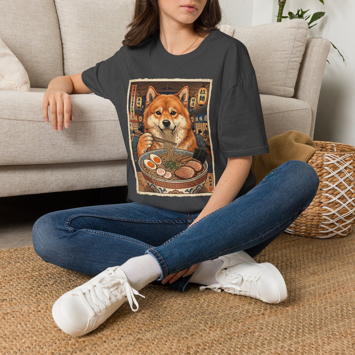 Finnish Spitz Ramen Tee — Cute Dog Eating Noodles Graphic T-Shirt