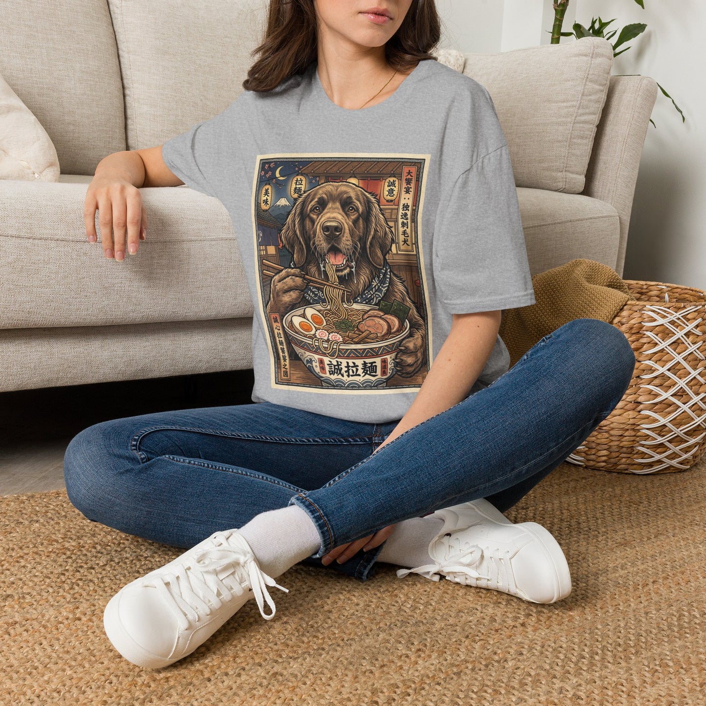 German Longhaired Pointer Dog Ramen T-Shirt — Vintage Japanese-Inspired Dog Illustration Tee