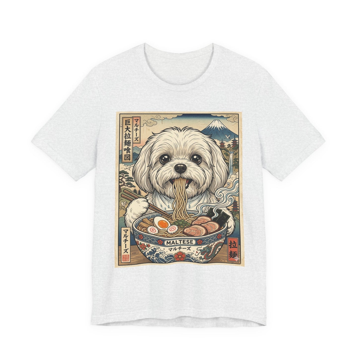 Maltese Ramen Tee — Cute Dog Eating Noodles Japanese-Inspired T-Shirt
