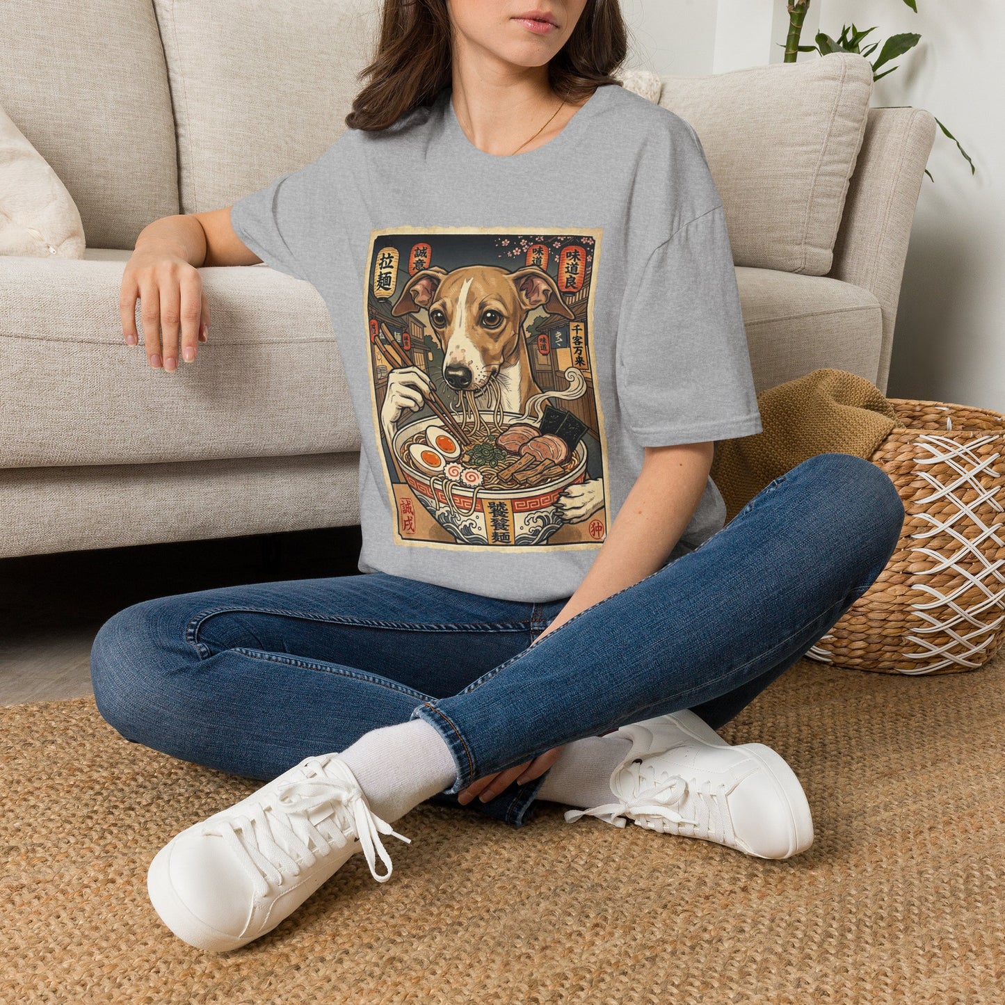 Ramen Dog T‑Shirt — Cute Italian Greyhound Slurping Noodles Graphic Tee