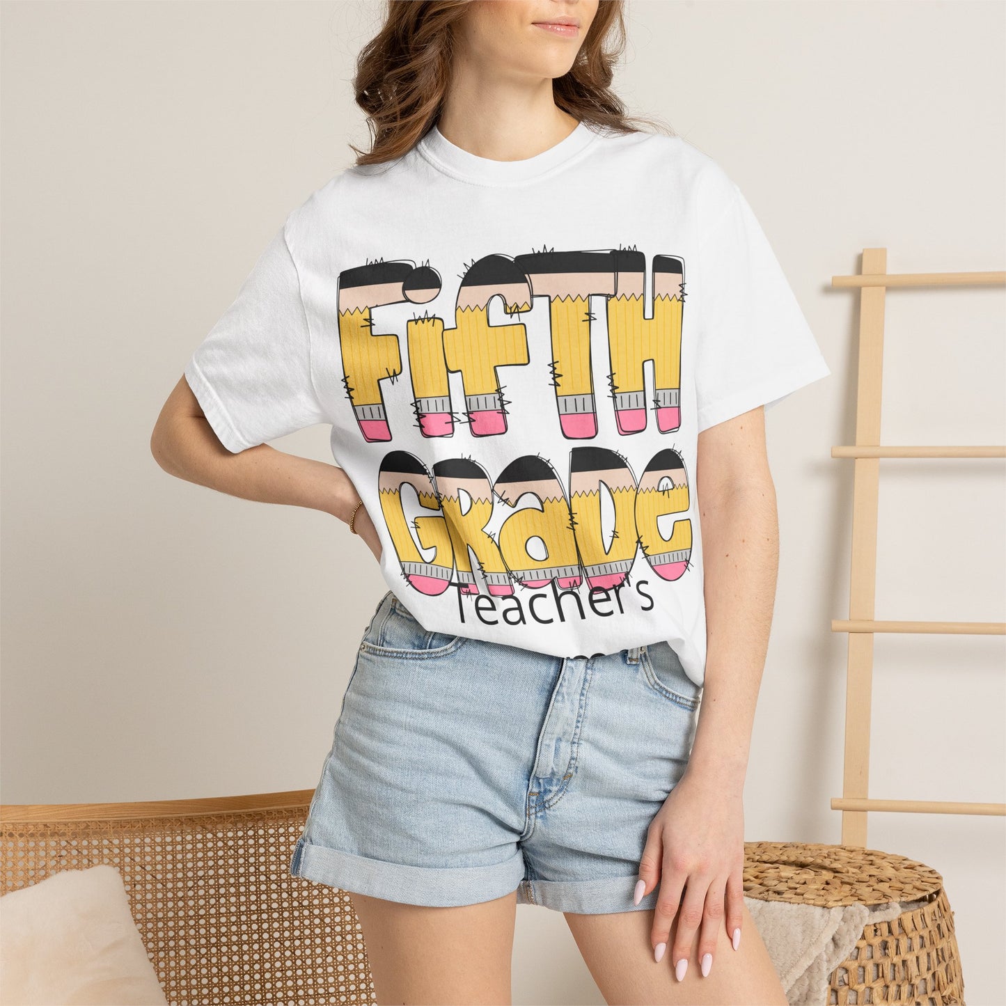 Fifth Grade pencil graphic T-shirt | Teacher name customizable