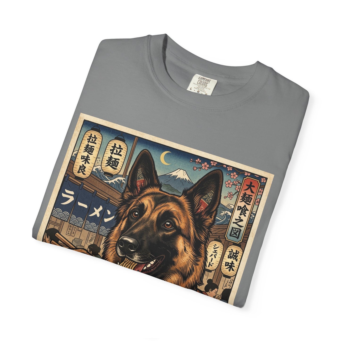 Belgian Shephard Eating Ramen T-Shirt | Japanese Ukiyo-e Dog Illustration