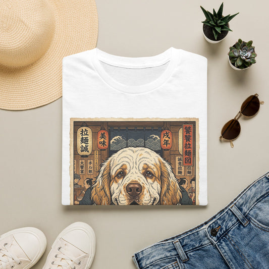 Clumber Spaniel Ramen Dog Illustration T-Shirt | Cute Noodle Bowl Art