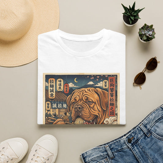 Dogue de Bordeaux Ramen Dog Graphic T-Shirt — Vintage Japanese-Inspired Noodle Bowl Tee