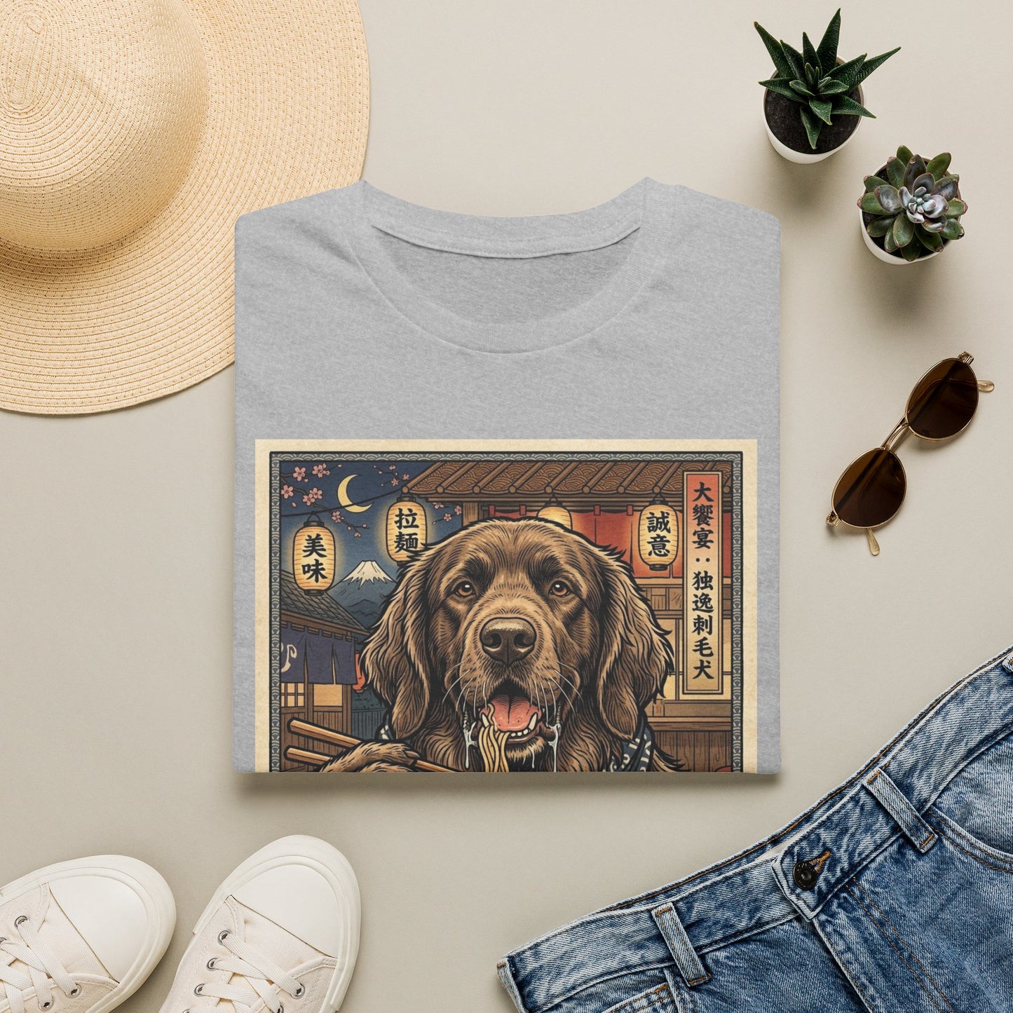 German Longhaired Pointer Dog Ramen T-Shirt — Vintage Japanese-Inspired Dog Illustration Tee