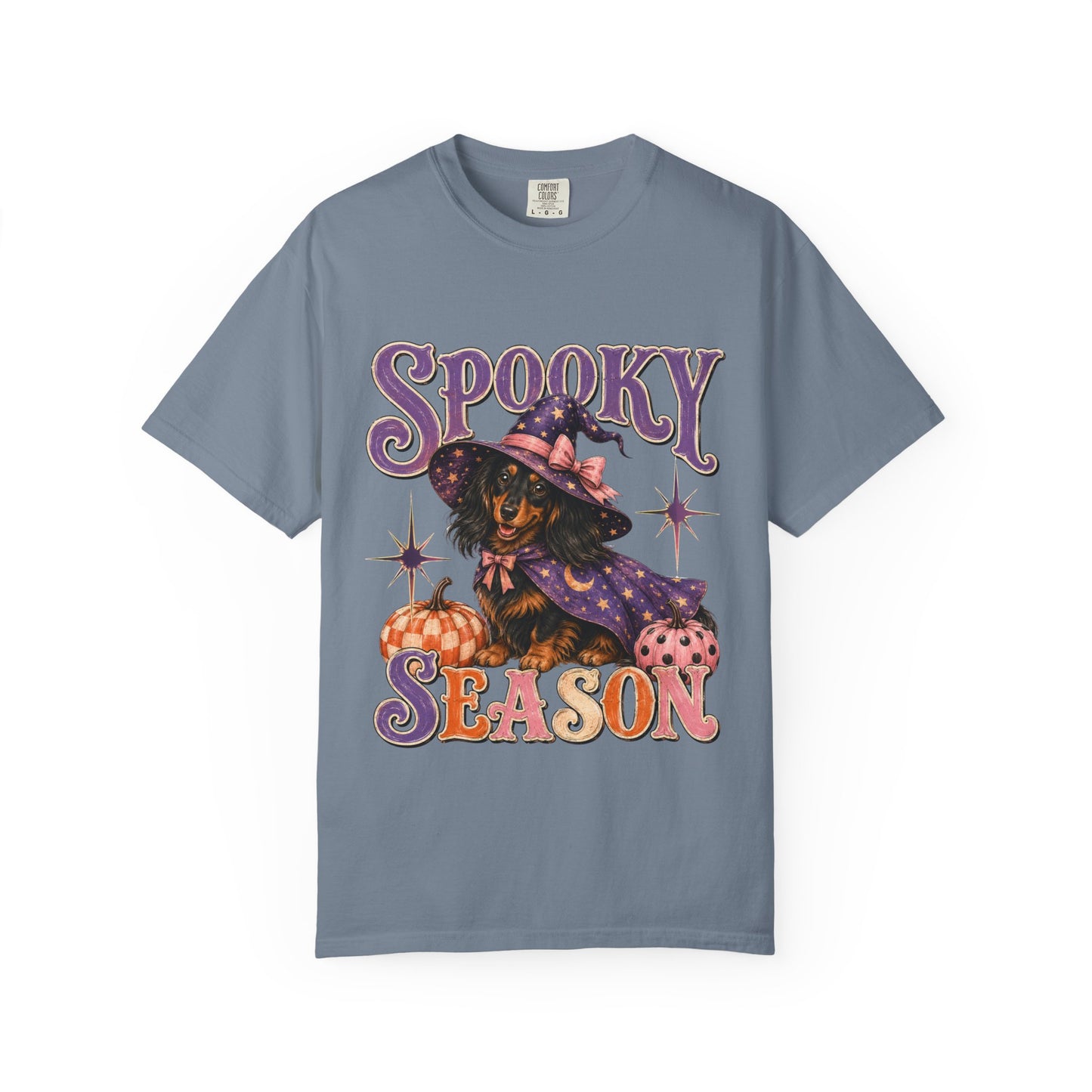 Spooky Season Witch Dachshund T-shirt | Halloween Pumpkin Graphic