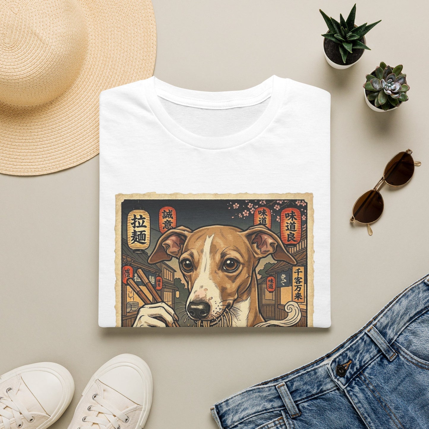 Ramen Dog T‑Shirt — Cute Italian Greyhound Slurping Noodles Graphic Tee