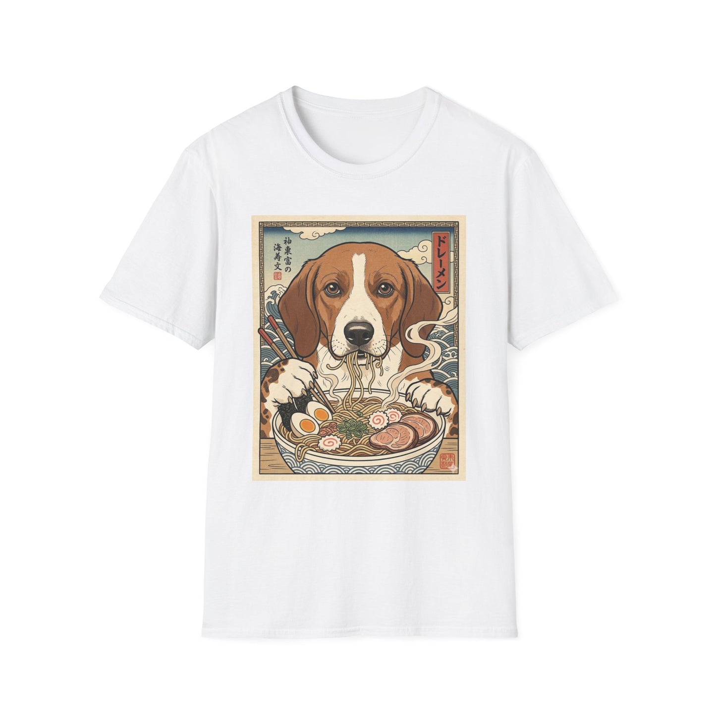 Drever Ramen Vintage Art T-Shirt — Cute Japanese Dog Noodle Bowl Tee