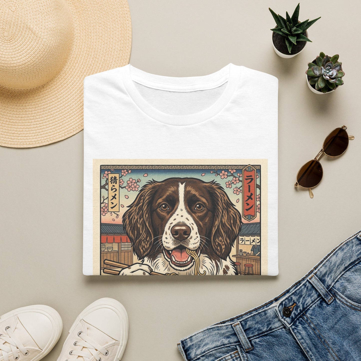 Drentsche Patrijshond Dog Ramen T-Shirt — Vintage Japanese Style Springer Spaniel Graphic Tee