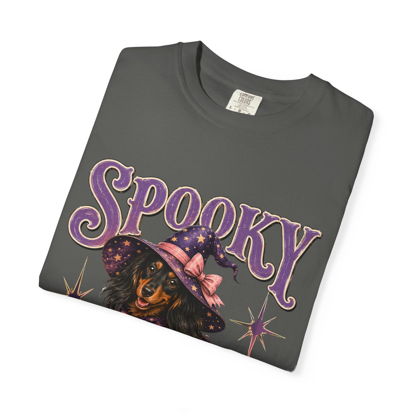 Spooky Season Witch Dachshund T-shirt | Halloween Pumpkin Graphic