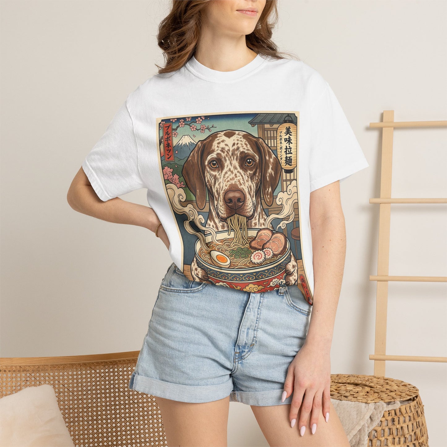 Braque du bourbonnais Dog Ramen Bowl T-Shirt | Vintage Japanese Ukiyo-e Style