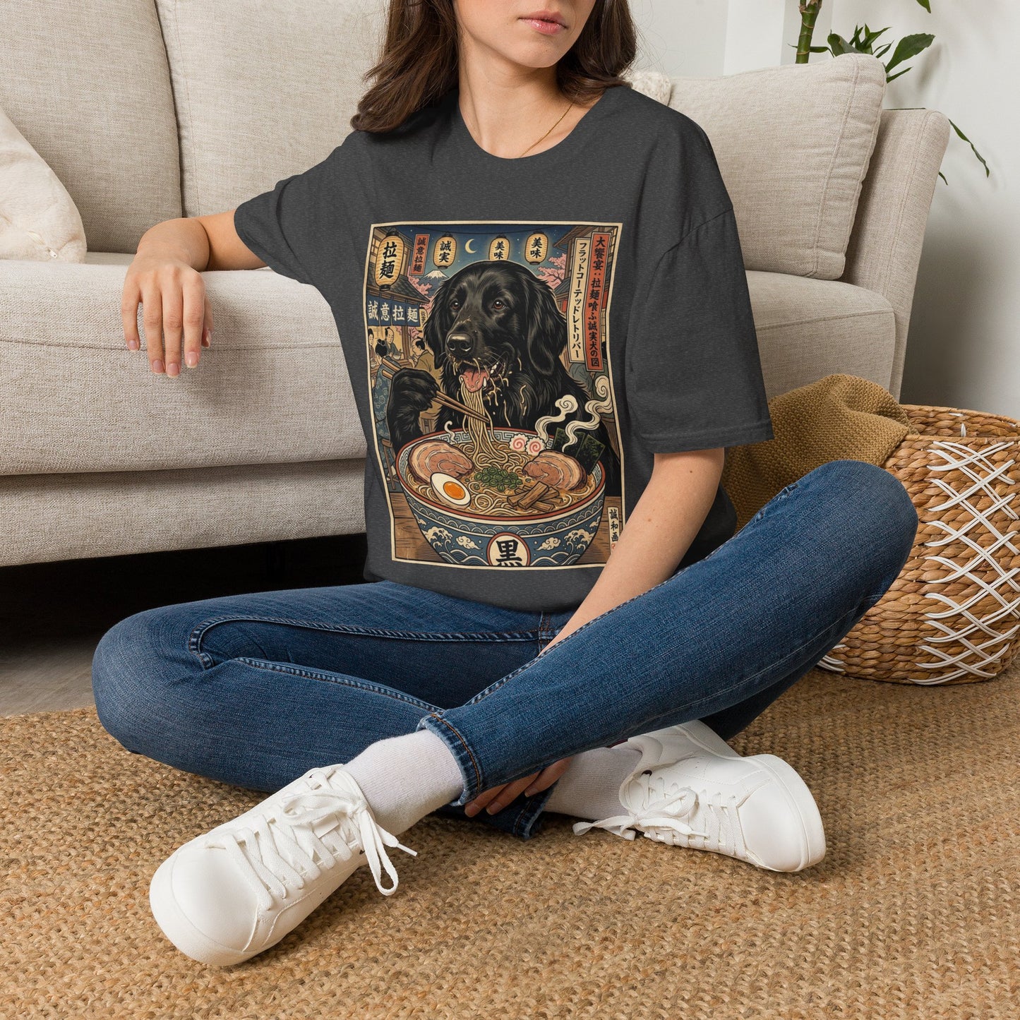 Ramen Flat-Coated Retriever T-Shirt — Vintage Japanese Dog Noodle Art Tee