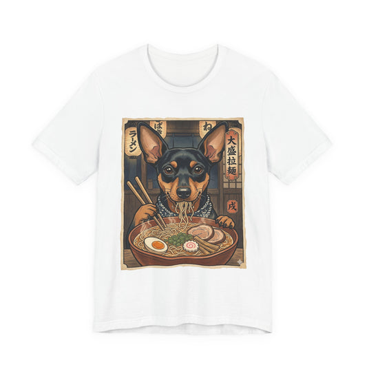 Ramen Dog T-Shirt — Cute Miniature Pinscher Slurping Ramen Graphic Tee