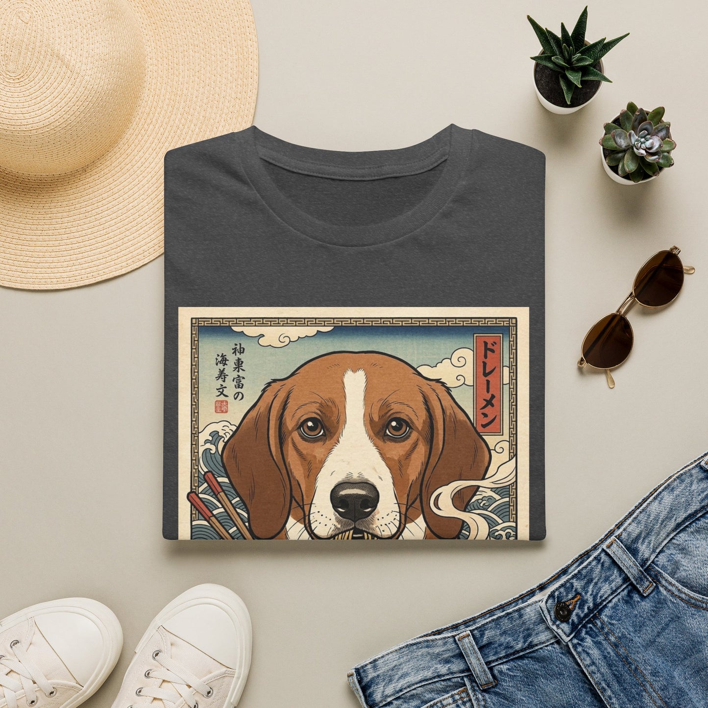 Drever Ramen Vintage Art T-Shirt — Cute Japanese Dog Noodle Bowl Tee