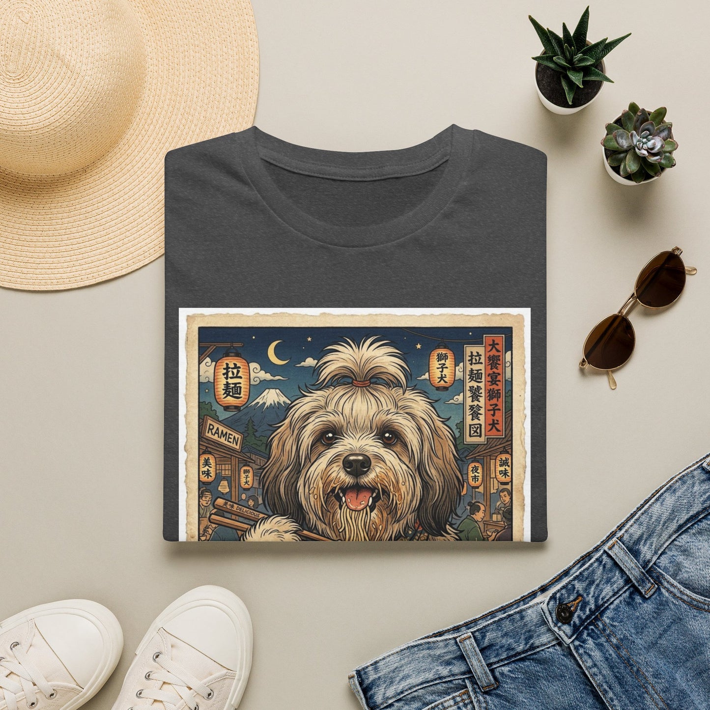 Ramen Löwchen T-Shirt — Cute Dog in Night Market Graphic Tee