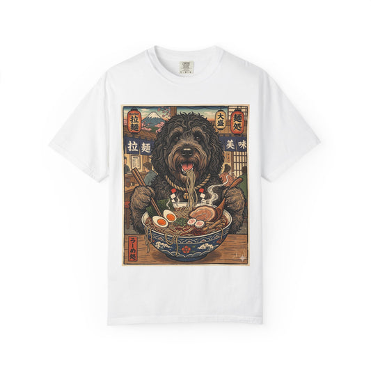 Barbet Dog Eating Ramen T-Shirt | Vintage Japanese Ramen Art