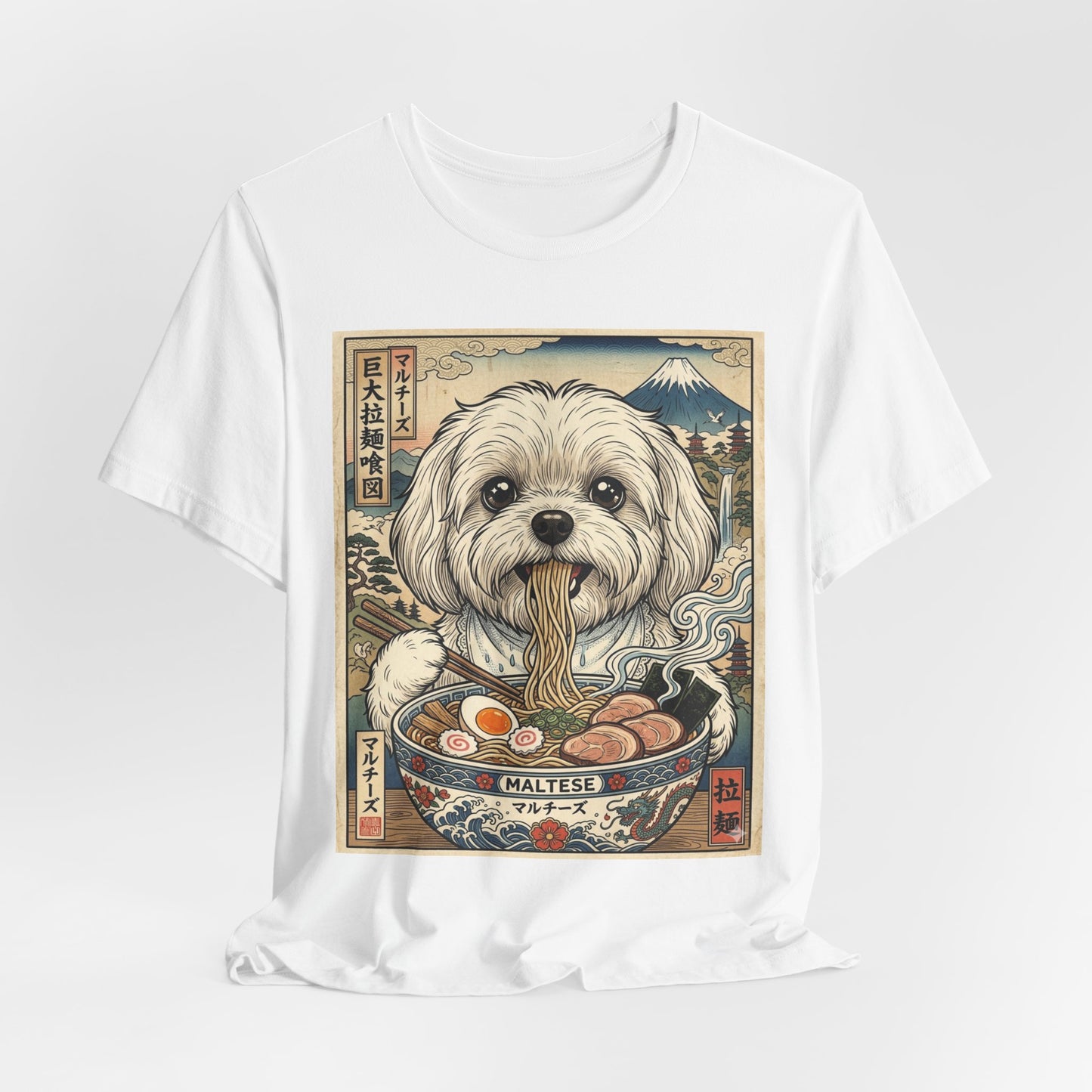 Maltese Ramen Tee — Cute Dog Eating Noodles Japanese-Inspired T-Shirt