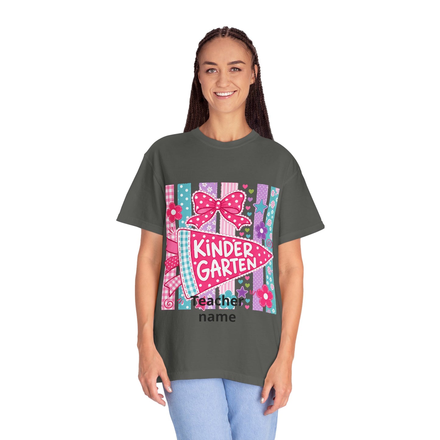 Kindergarten Pennant T-shirt | Cute School Bow Flowers Teacher Tee