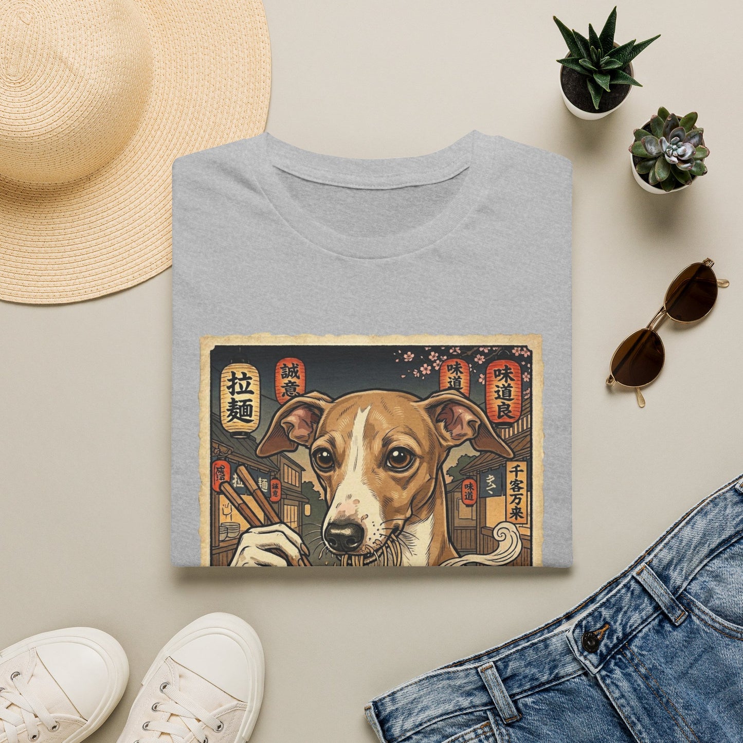 Ramen Dog T‑Shirt — Cute Italian Greyhound Slurping Noodles Graphic Tee