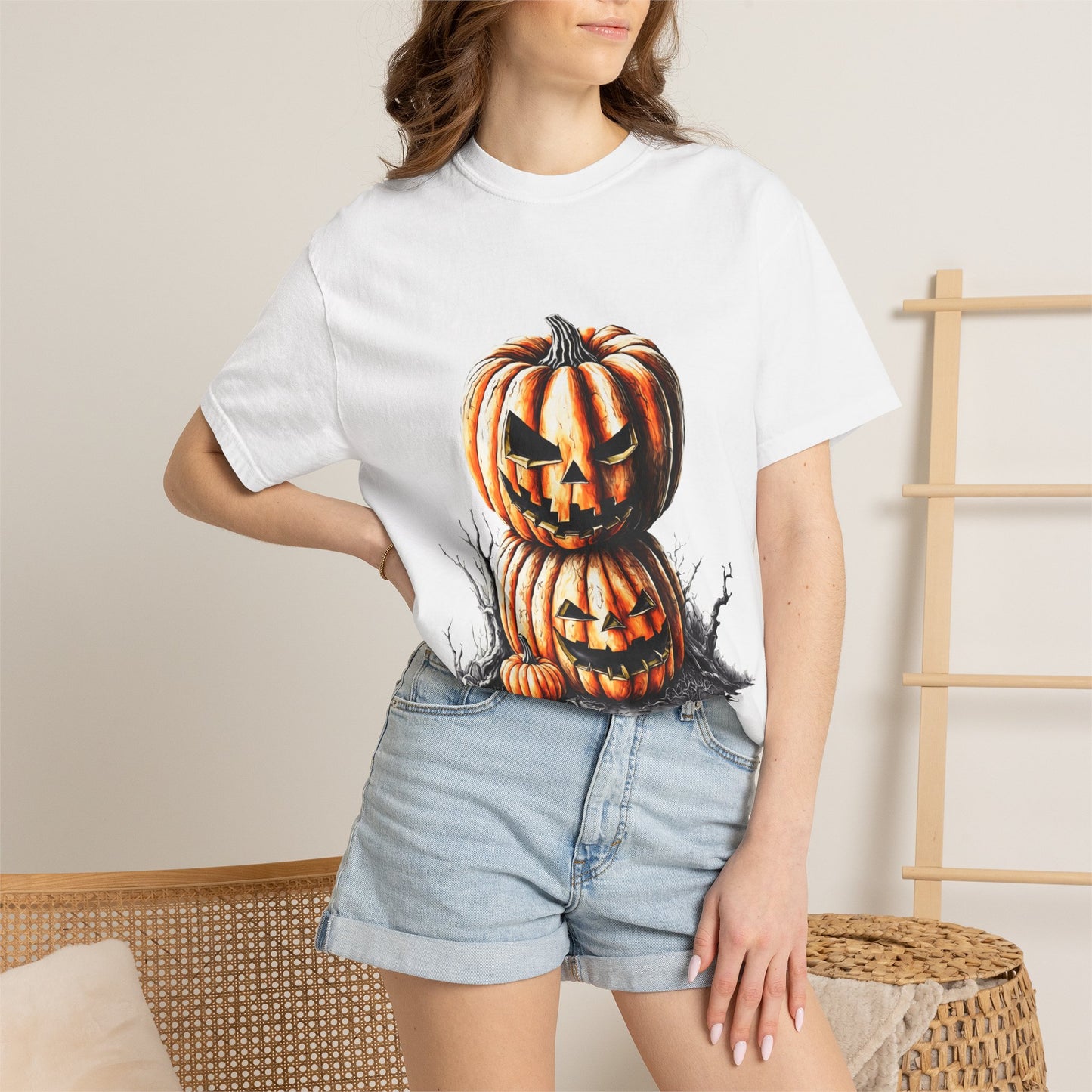 Stacked Jack-o'-Lanterns T-shirt | Halloween Pumpkin Illustration