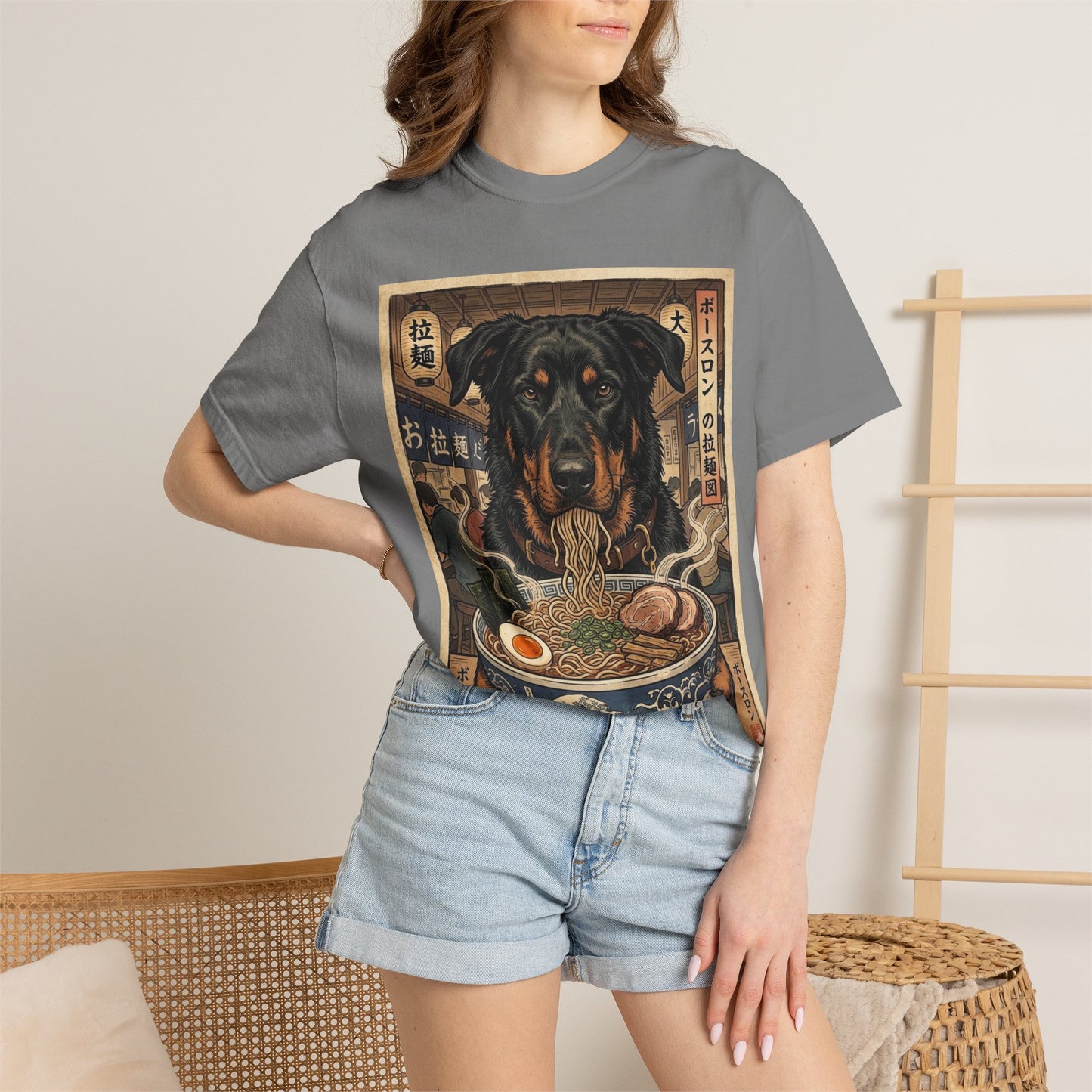 Beauceron Ramen Bowl T-Shirt | Japanese Ukiyo-e Dog Illustration