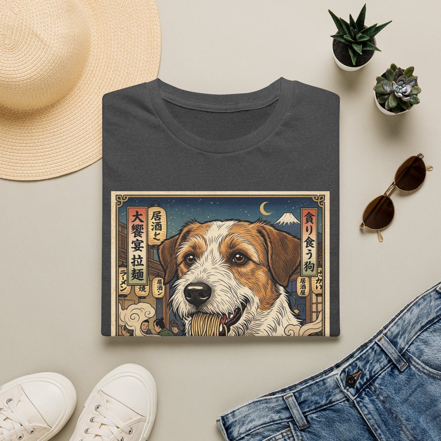 Ramen Dog T-Shirt — Cute Retro Japanese-Inspired Kromfohrlander Eating Noodles Graphic Tee