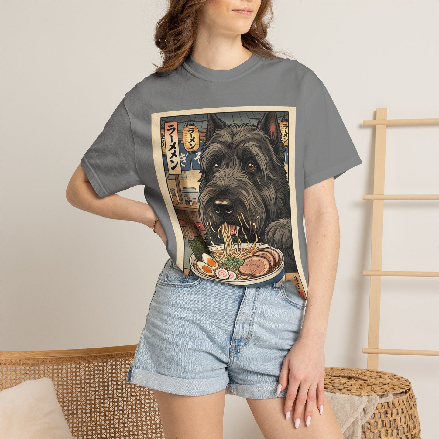 Bouver Des Flandres Terrier Ramen Bowl T-Shirt | Dog Noodle Art