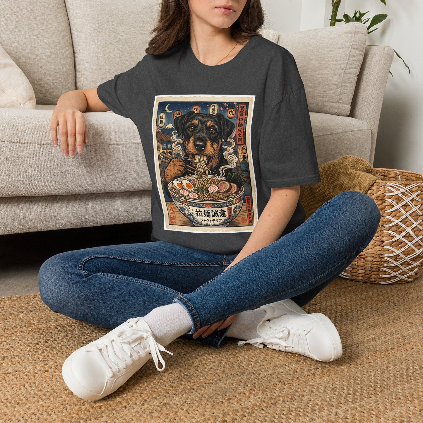 Ramen Jagdterrier Graphic T-Shirt — Vintage Asian-Inspired Dog Illustration