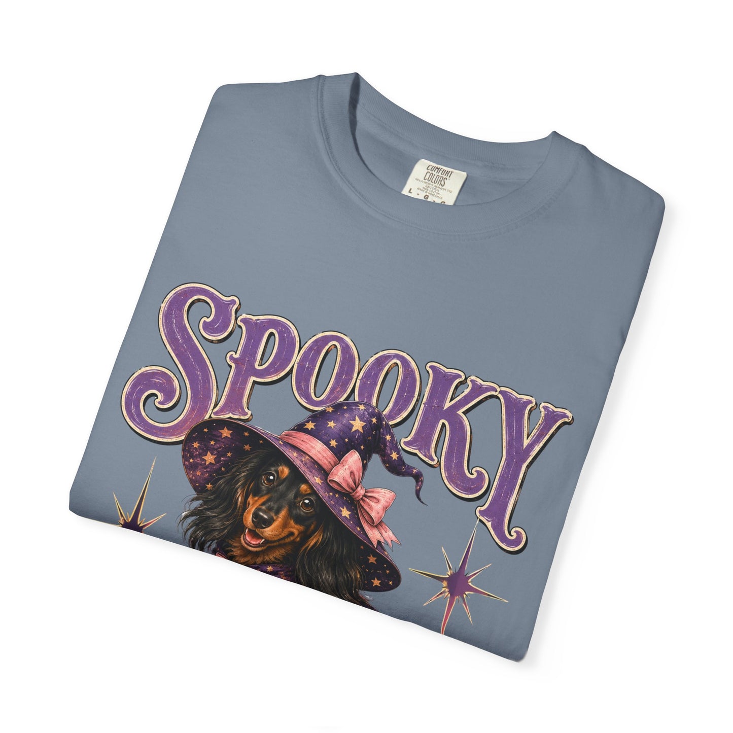 Spooky Season Witch Dachshund T-shirt | Halloween Pumpkin Graphic
