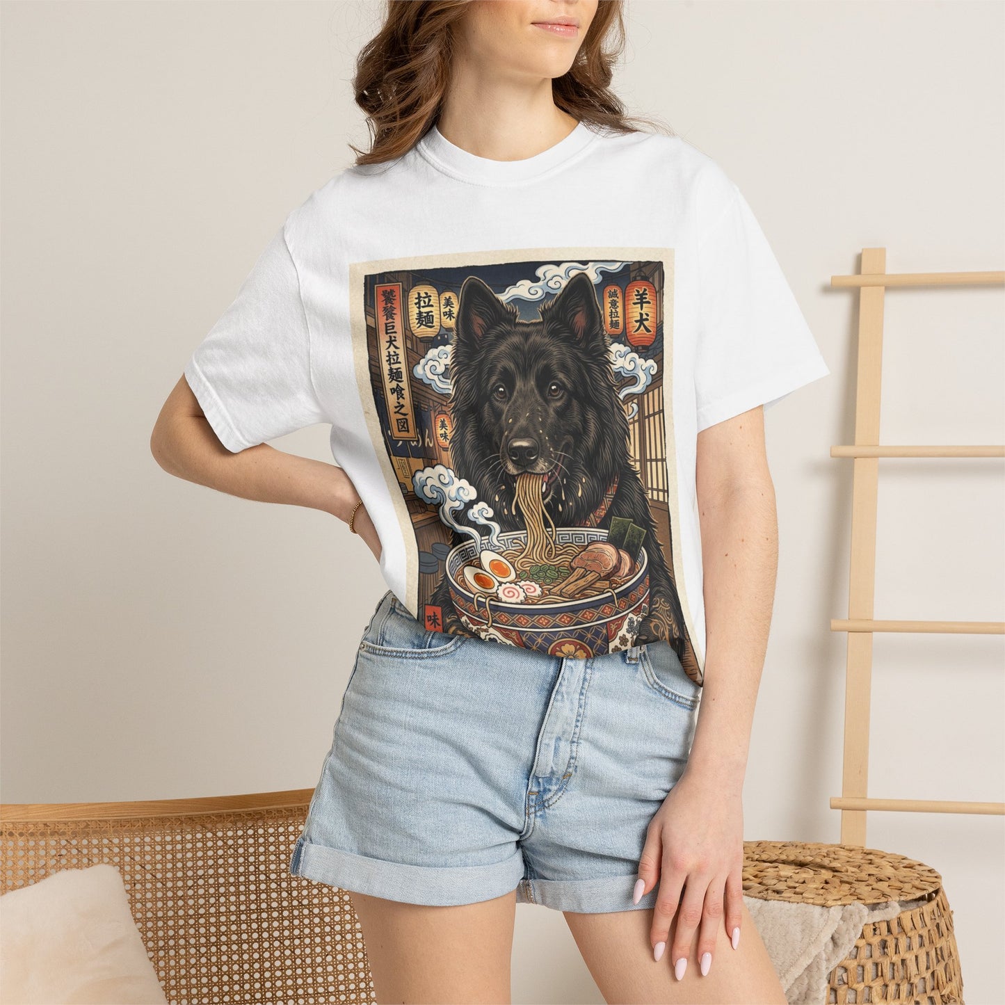 Belgian sheepdog  Eating Ramen T-Shirt | Japanese Ukiyo-e Style