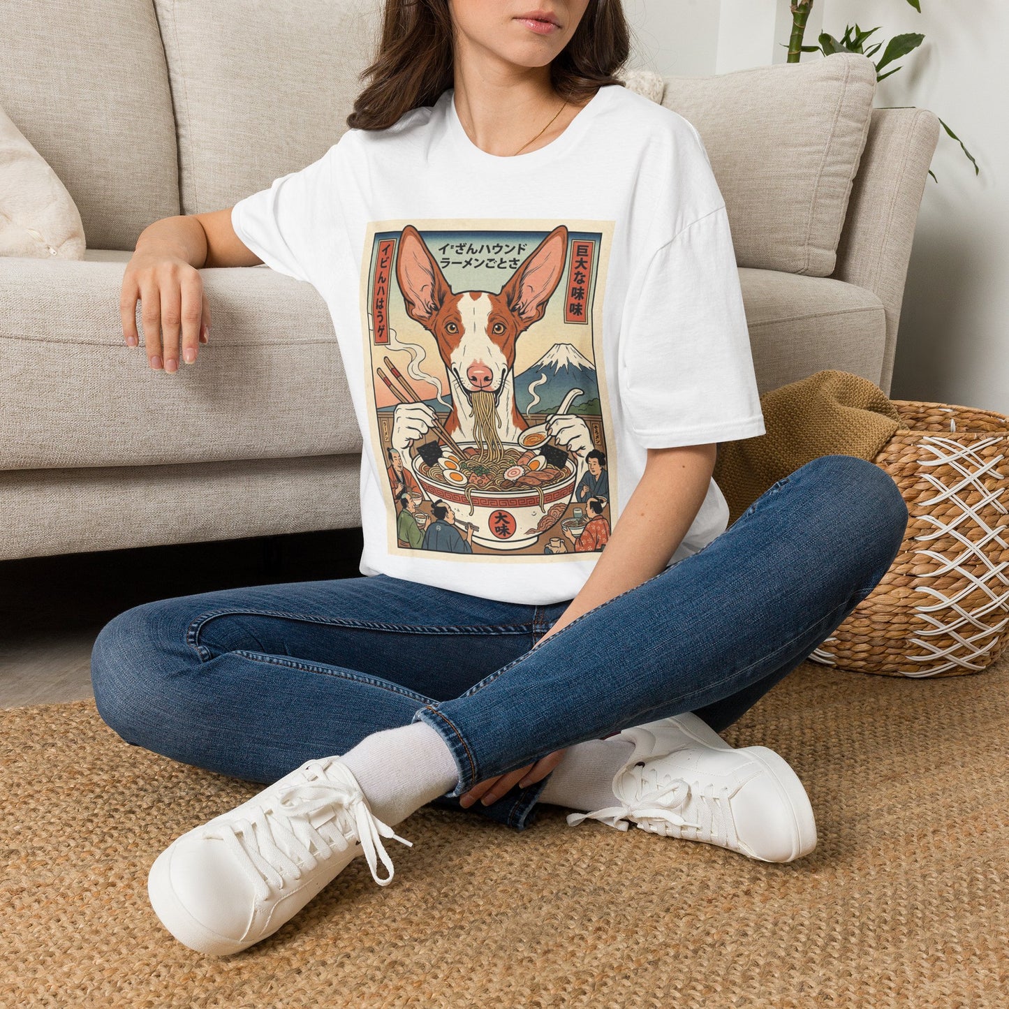 Ibizan Hound dog Eating Ramen Unisex Softstyle T-Shirt