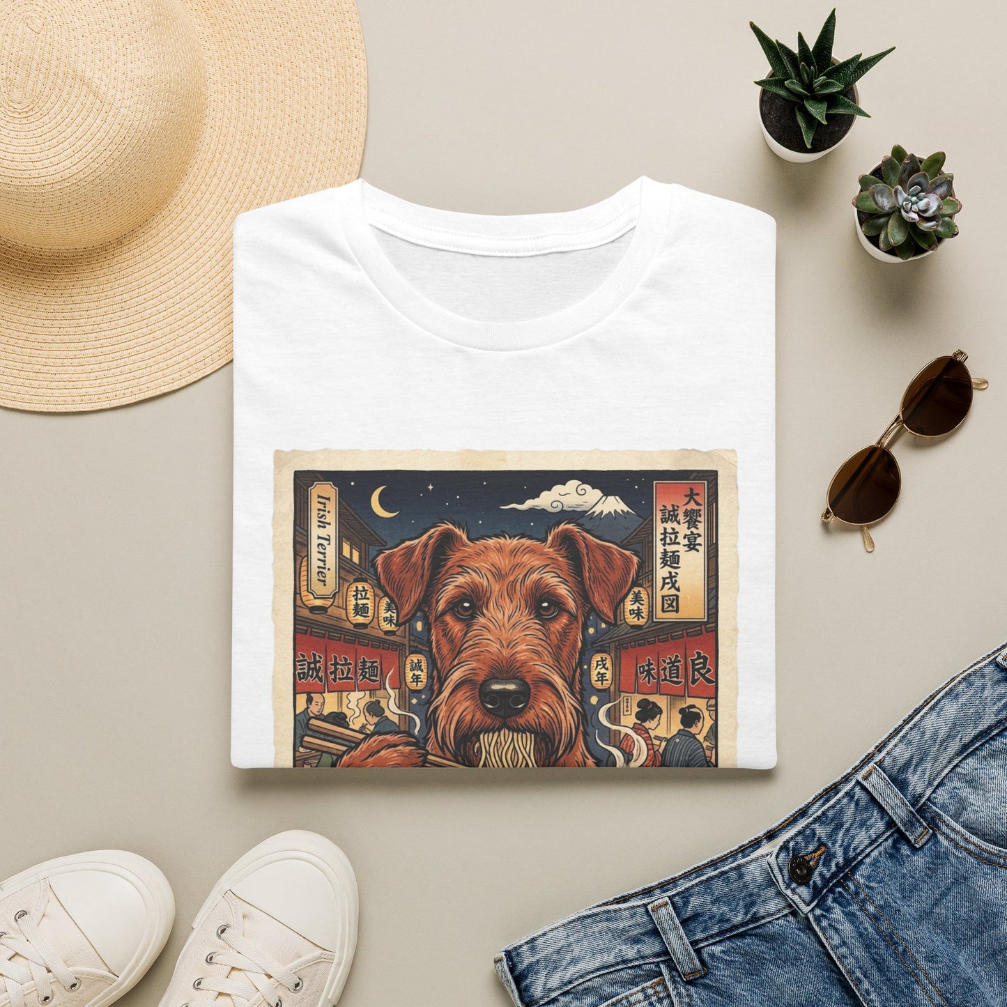 Irish Terrier Dog Ramen T-Shirt — Vintage Asian Street Food Illustration Tee