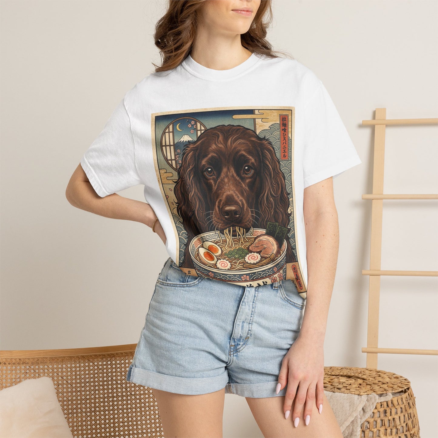 Boykin Spaniel Dog Eating Ramen T-Shirt | Japanese Style Illustration